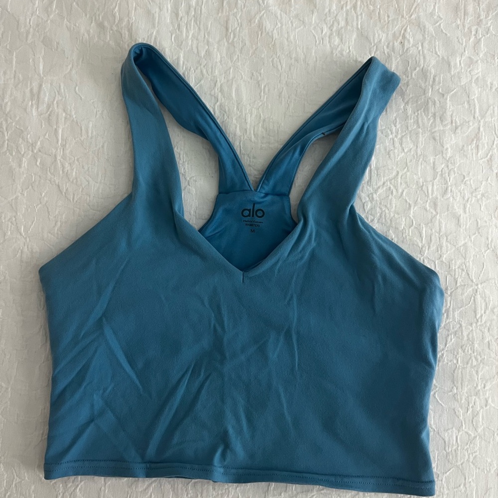 ALO Yoga V-Neck Blue Sports Bra
